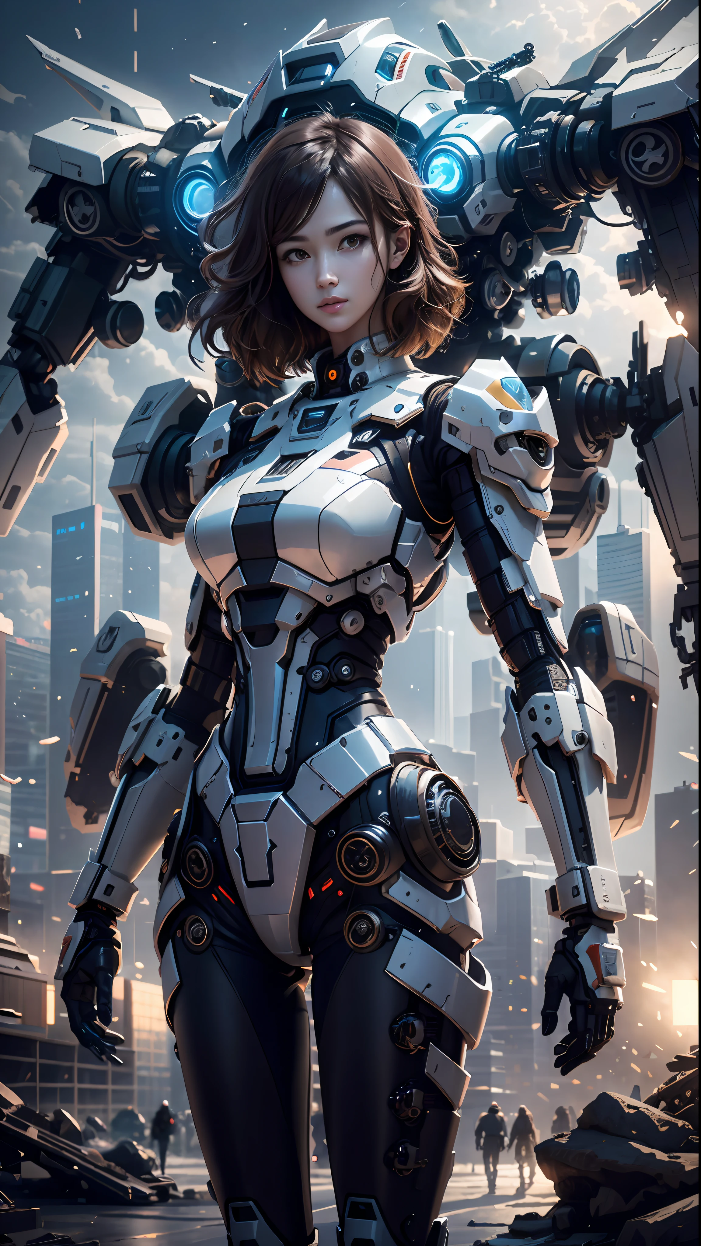 ((Best Quality)), ((Masterpiece)), (Very Detailed:1.3), 3D, Shitu-mecha, Beautiful cyberpunk woman with her pink mech in the ruins of a city in the forgotten war, Ancient technology, HDR (High Dynamic Range), ray tracing, NVIDIA RTX, super resolution, unreal 5, subsurface scattering, PBR texture, post-processing, anisotropic filtering, depth of field, maximum sharpness and sharpness, multi-layer texture, albedo and highlight maps, surface shading, Accurate simulation of light-material interactions, perfect proportions, octane rendering, duotone lighting, low ISO, white balance, rule of thirds, wide aperture, 8K RAW, efficient sub-pixels, subpixel convolution, luminescent particles, light scattering, Tyndall effect