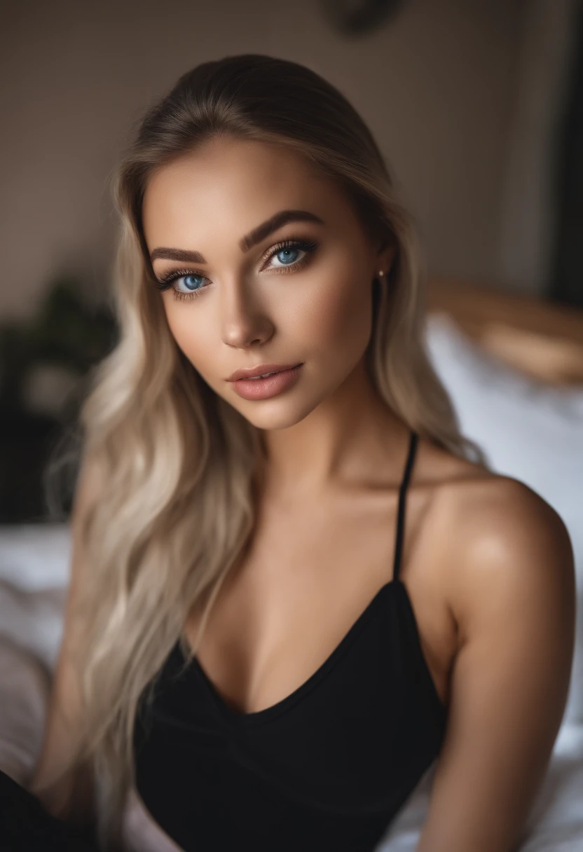 Naked hot woman with matching tank top and panties, Sexy girl with blue eyes, portrait sophie mudd, portrait corinna kopf, blonde hair and large eyes, Selfie einer jungen Frau, Augen im Schlafzimmer, Violet Myers, ohne Make-up, Natural makeup, Blick direkt in die Kamera, Gesicht mit Artgram, dezentes Make-up, Stunning full body shot, im Schlafzimmer, Spaltung