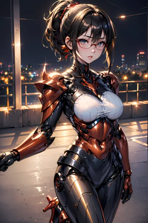 (1mecha girl:1.3, solo), (Audrey Hepburn:1.3), (a extremely pretty and beautiful Japanese woman), (sexy girl), (professional att...