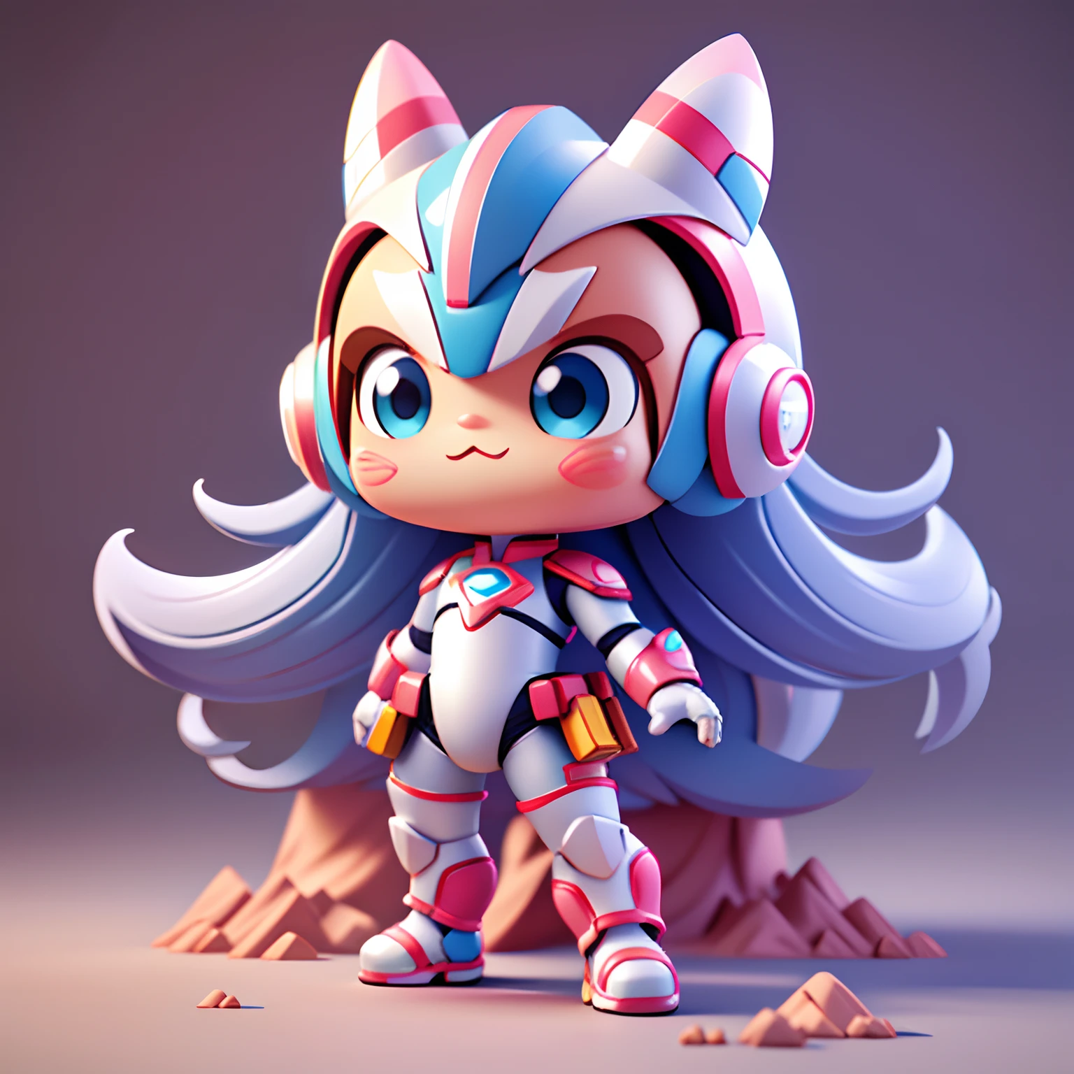 s Ultraman，q posket，tchibi, adolable，8K, highly  detailed, 3D vector art, Cartoony, Isometric style, 4K rendering, Babe，bit girl，frontage，kawaii，standing on your feet，Pink and white armor，Speed