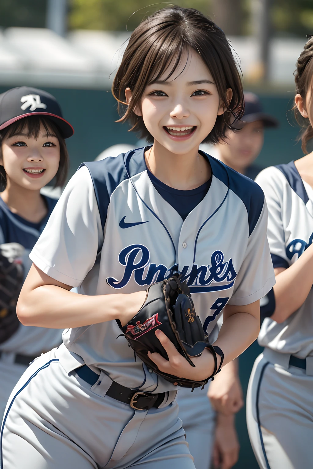 Araffes are standing in a baseball field with a catchers mitt - SeaArt AI