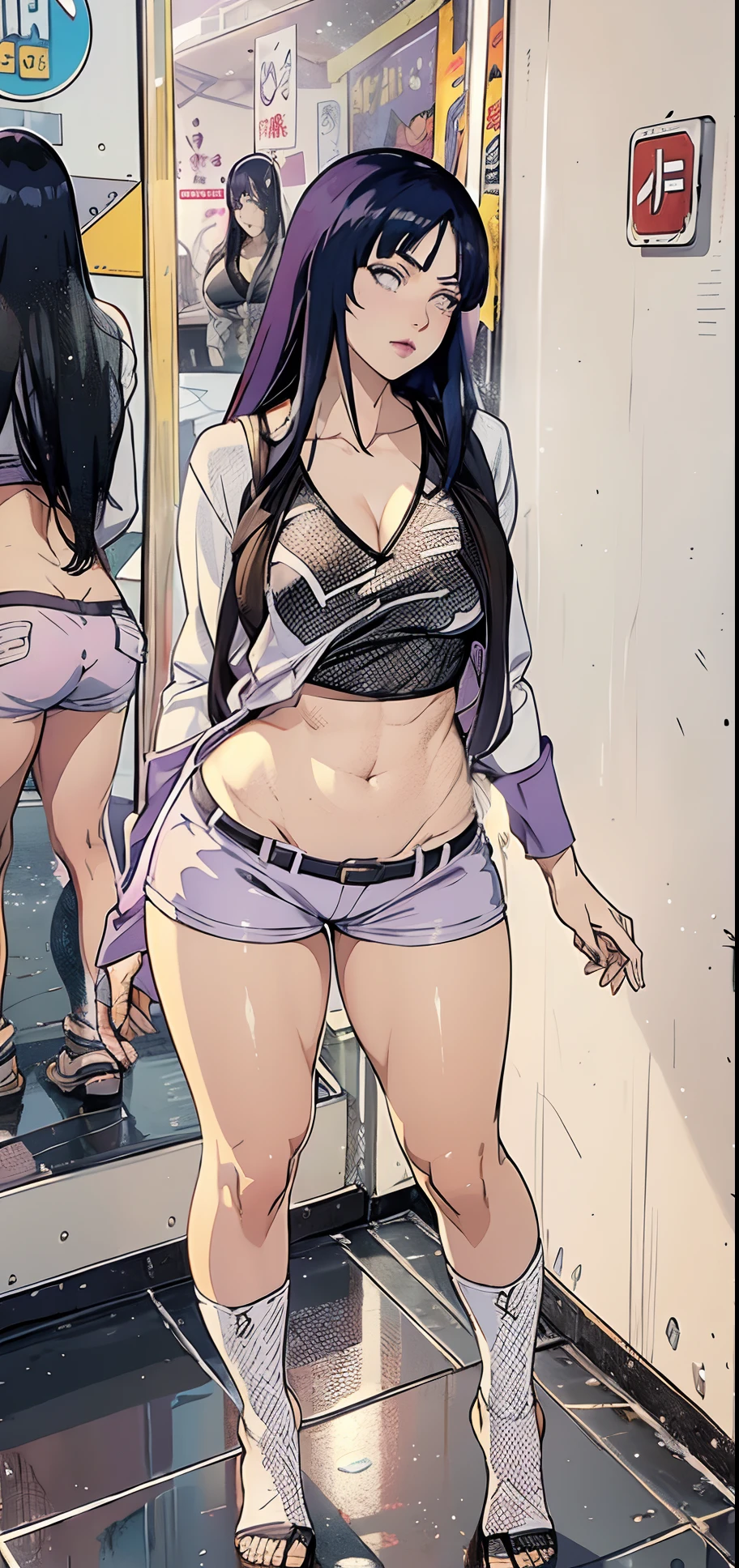 Anime girl in underwear standing in front of a mirror - SeaArt AI