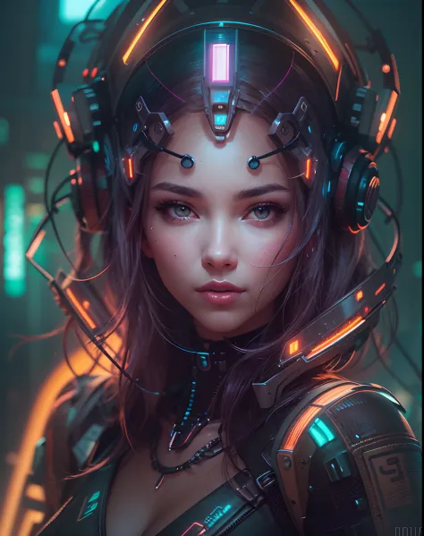 there is a woman with a glowing headpiece and a glowing face, wlop. scifi, beautiful digital artwork, beautiful cyberpunk girl f...