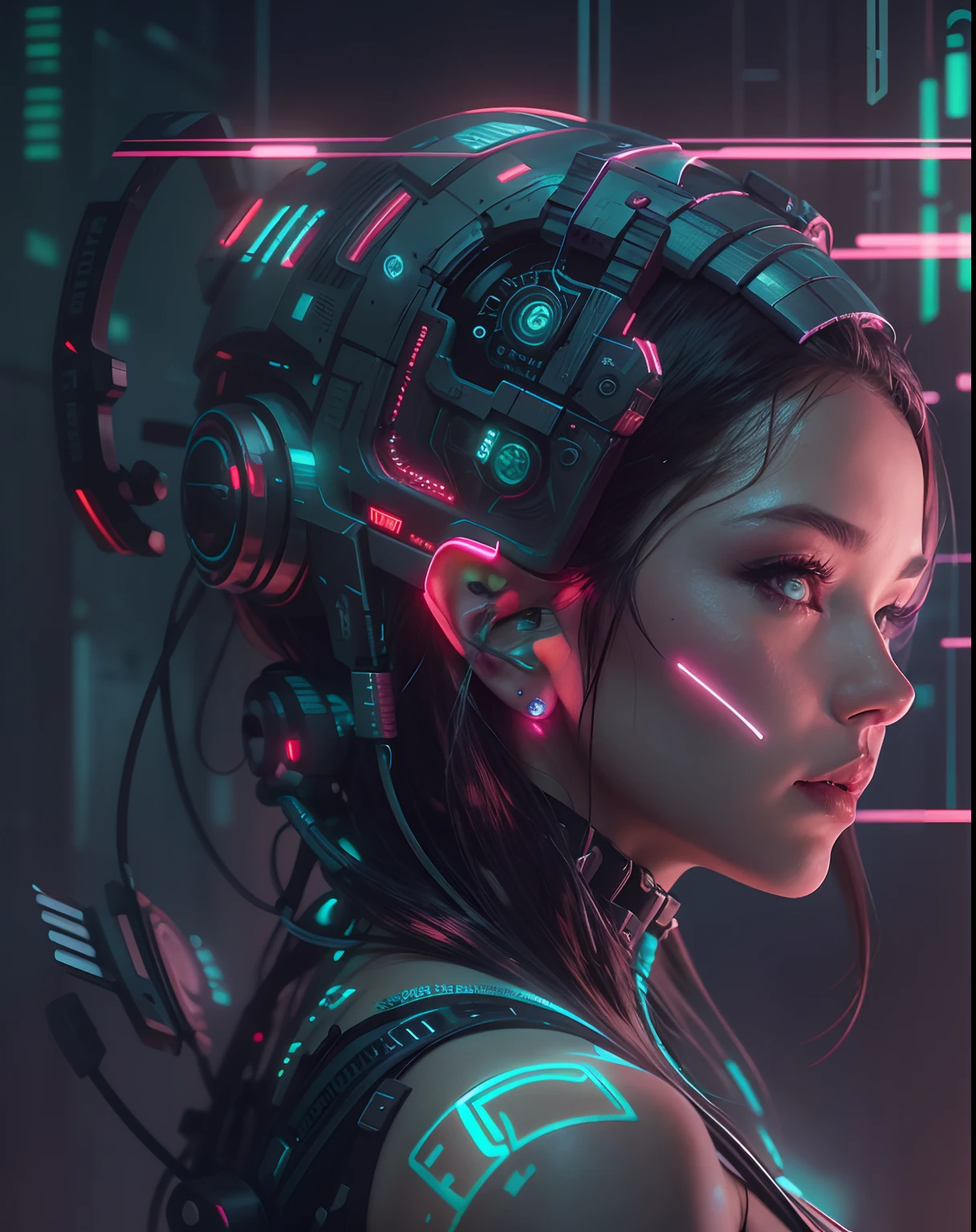 hay una mujer con un casco resplandeciente y un rostro resplandeciente, ¡vaya!. ciencia ficción, hermosa obra de arte digital, hermosa cara de niña cyberpunk, chica soñadora cyberpunk, estilo de arte futurista, arte ciberpunk digital avanzado, cyborg - chica, intricate ¡vaya!, reina élfica robótica cyberpunk, retrato hermosa chica de ciencia ficción, linda chica cyborg, sci-fi digital art, futuristic digital art