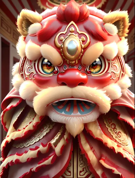 (best quality,4k,8k,highres,masterpiece:1.2),ultra-detailed,brass lion head sculpture on the table,exquisitely crafted,red gemstone eyes,blue gemstone forehead decoration,ornate and luxurious lion head artwork,Chinese elements,traditional culture,tradition...