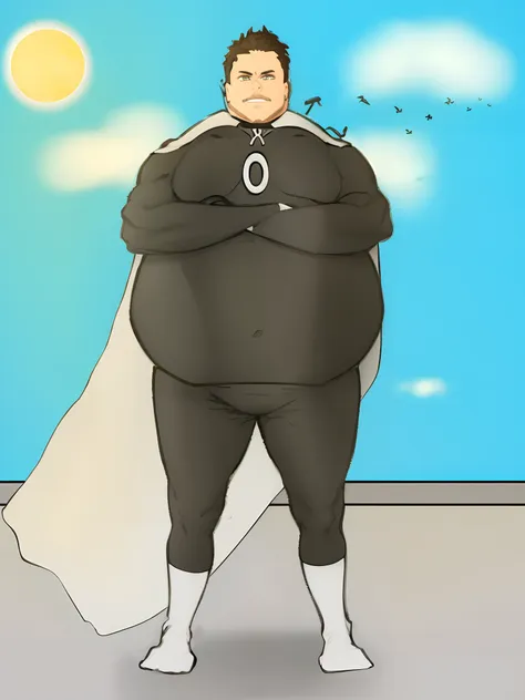 A cartoon of a man in a suit and hat riding a fat fat man - SeaArt AI