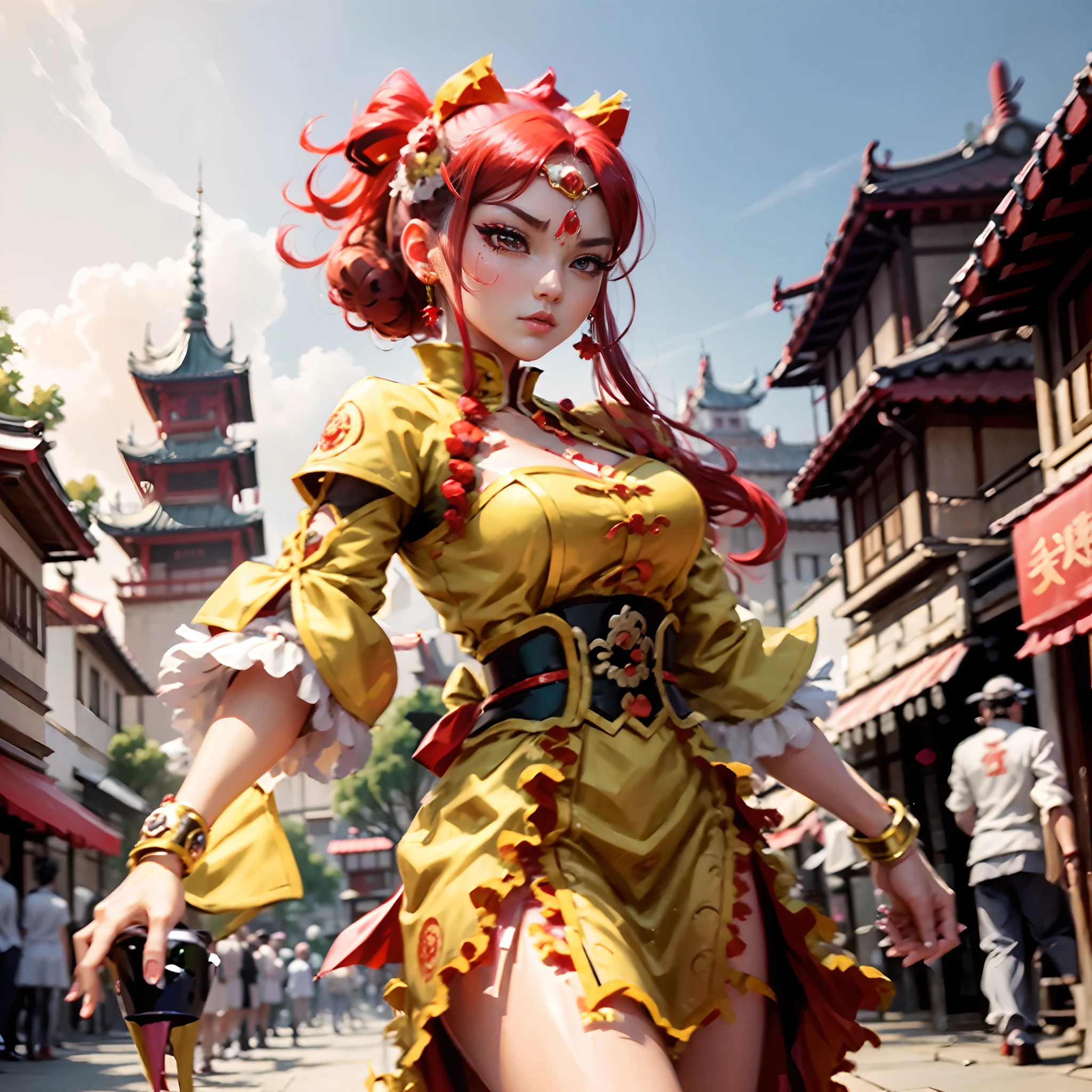 tmasterpiece，best qualtiy，highest  quality，ultra-detailliert，Best resolution，8K，CG，illustration，National style，Oriental Ancient Street，Mighty and domineering，Anime effects，the detail，Ultra-clear facial details，Beautiful facial features