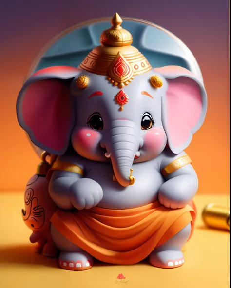 Create a cartoon illustration of a baby elephant as a Hindu god ganesh, bal ganesh