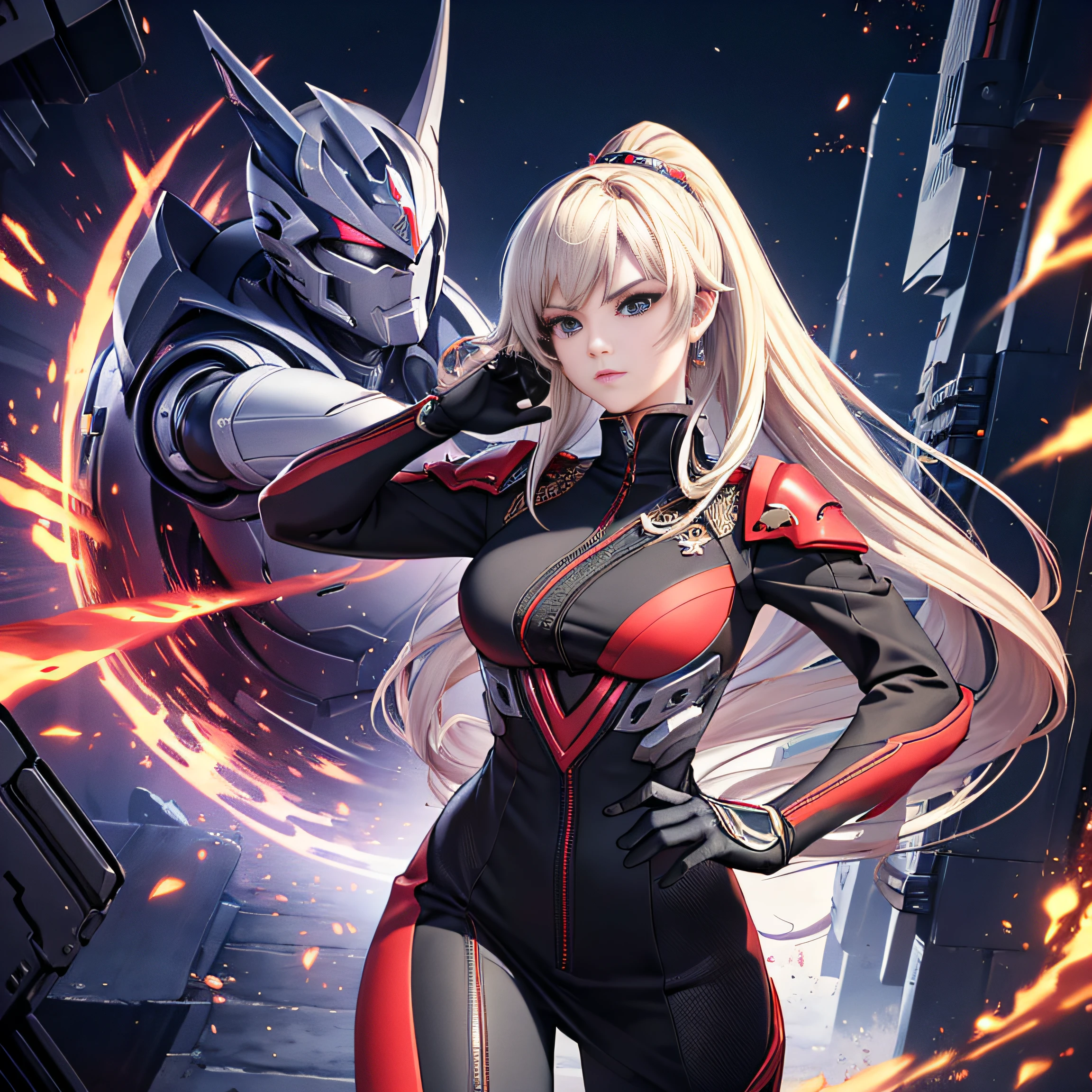 (masterpiece), best quality, perfect face, woman in a futuristic suit posing for a picture, female ninja, perfect hands, perfect fingers, detailed hands, perfect fit, perfect body, cyber japan style armor, cg artist, beautiful female, Kunoichi, game, honkai impact, cool action pose, tower of fantasy, super robot, frame arms girl, white hair, detailed background, detailed outfit, unreal engine, octane render, 8k, highest resolution, highly detailed, waifu, samurai, katana