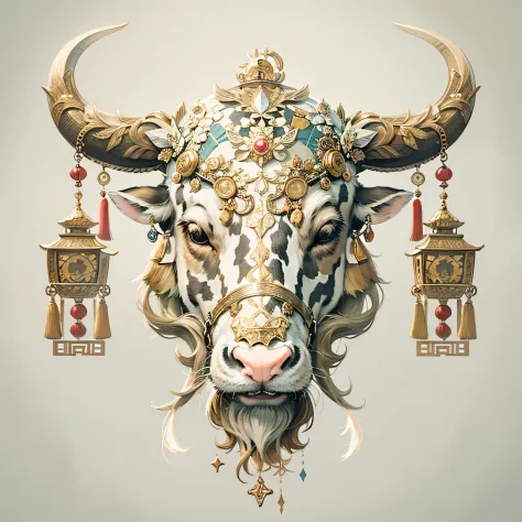 （white backgrounid：1.4），（对称：1.5），cow head，（Masterpiece bullhead，middle，Oriental elements），（China - chic illustration：1.2，Vector ...