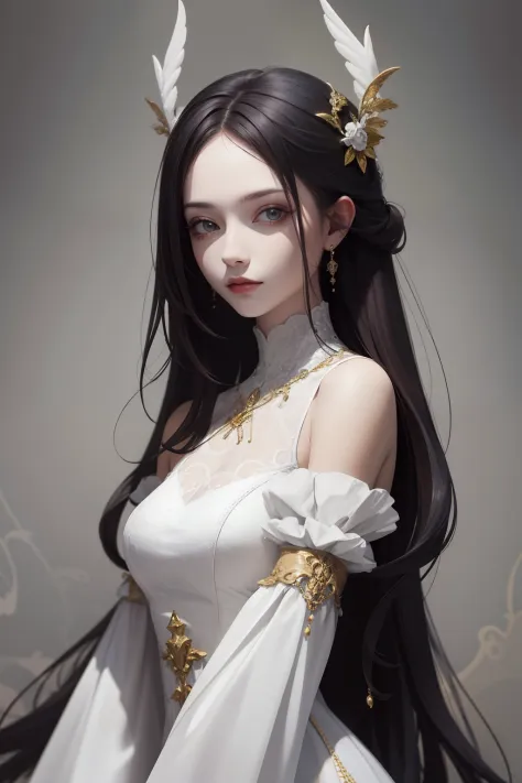 (absurderes, A high resolution, Ultra detailed), 1girll, Solo, mature, baroque, Long dress, longer sleeves, elegant, Colorful, h...