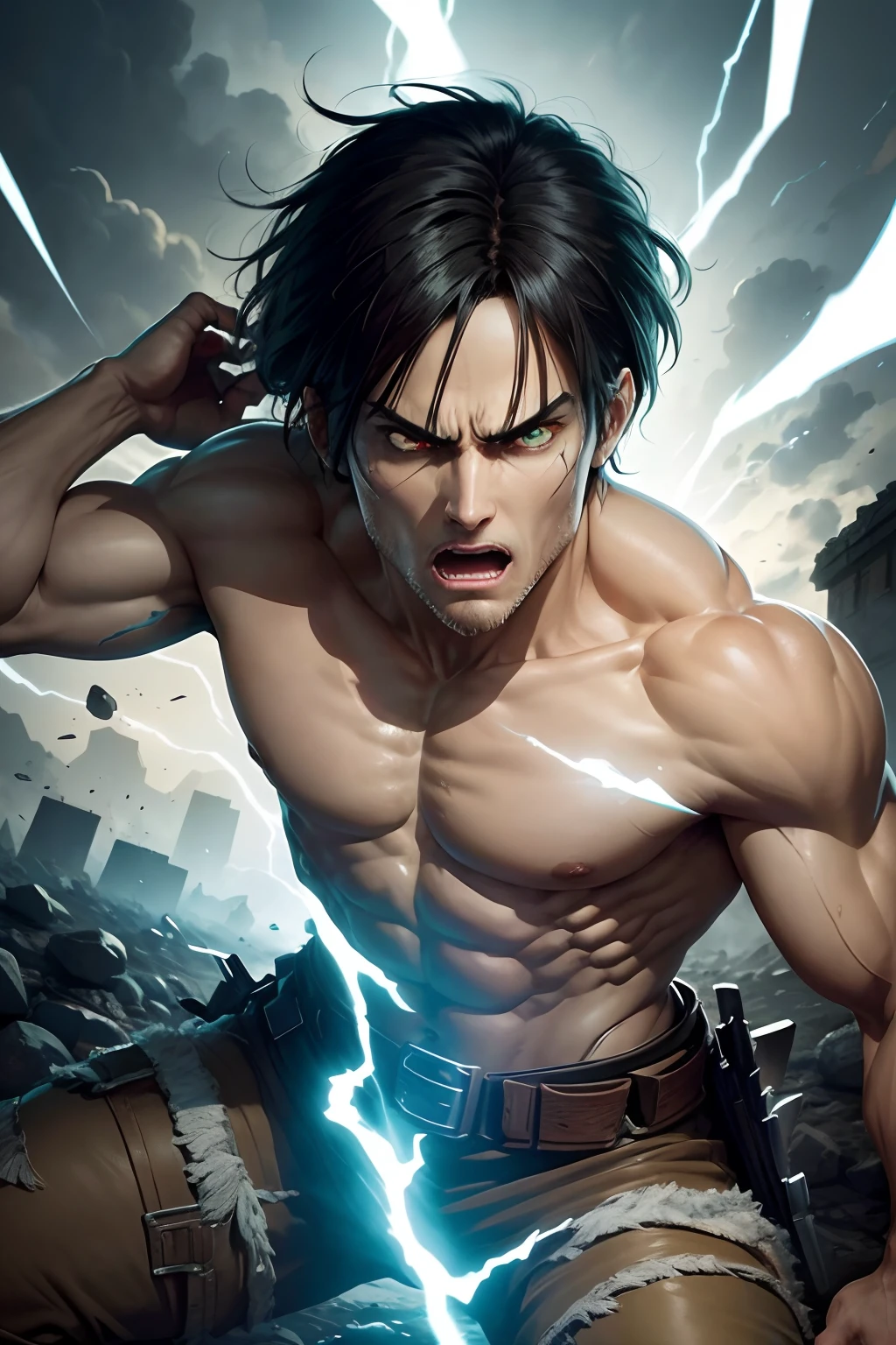 "Generate a digital illustration of Eren Yeager from the Attack on ...