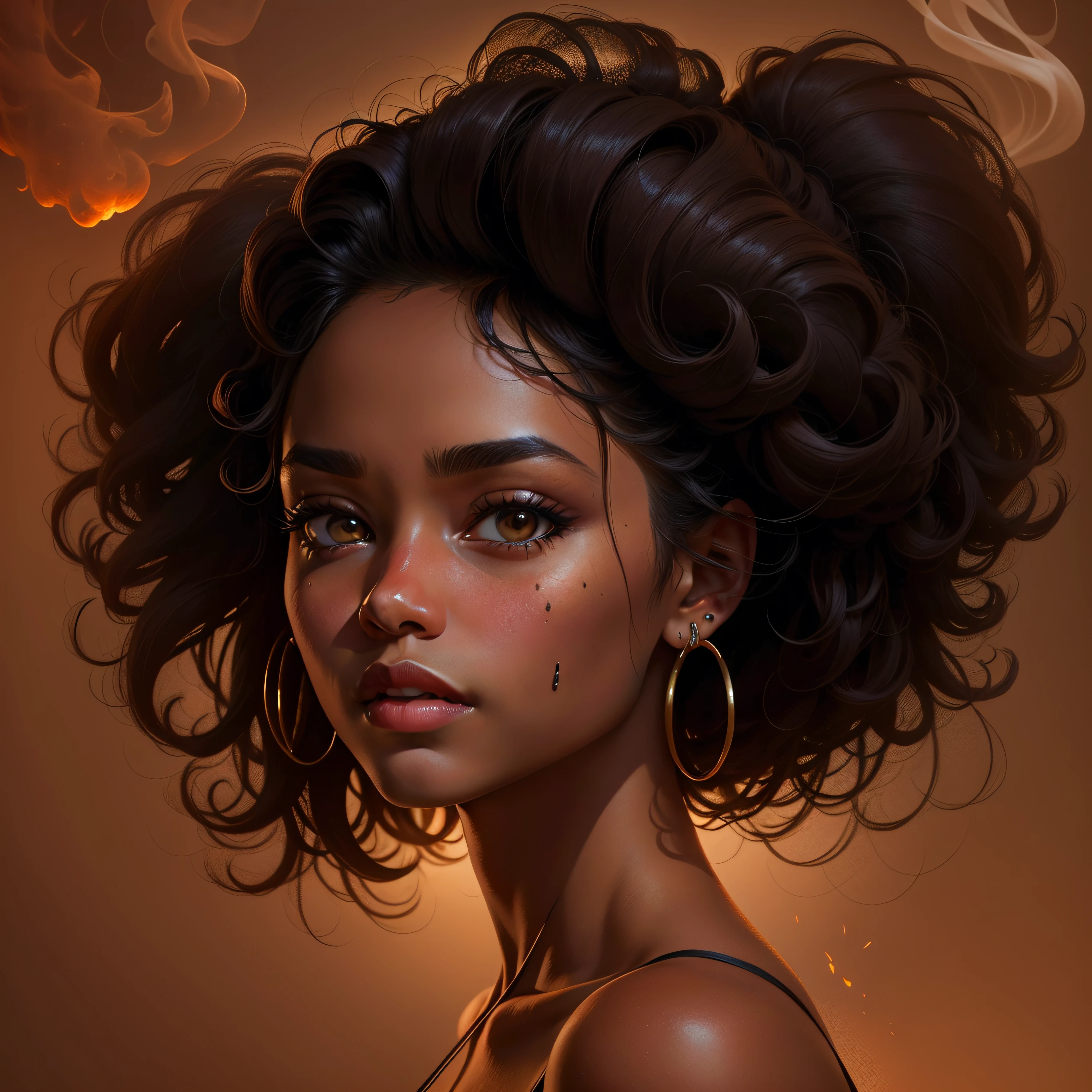 A woman with a very big hair and a big hoop earrings - SeaArt AI