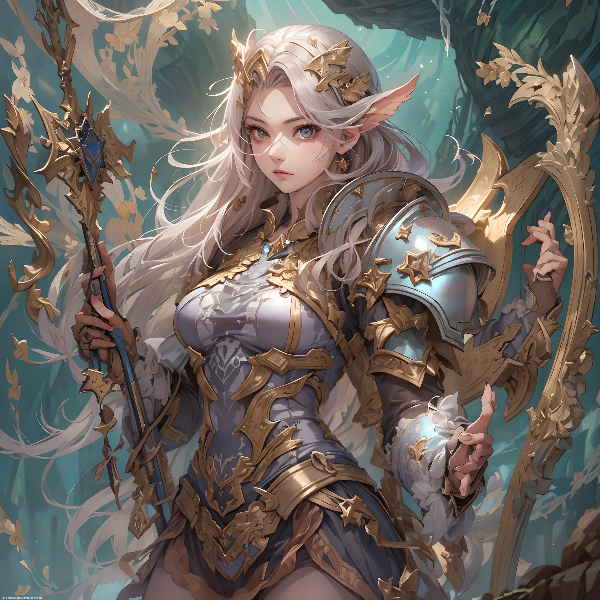 ((Masterpiece, Highest quality)), Detailed face, CharacterDesignSheet， full bodyesbian, Full of details, Multiple poses and expressions, Highly detailed, Depth, Many parts，Beautiful paladin girl，Holding a shield，Extremely beautiful，rainbowing，High Balance, Natural light, Lace，lacepantyhose，starrysky，Star decoration