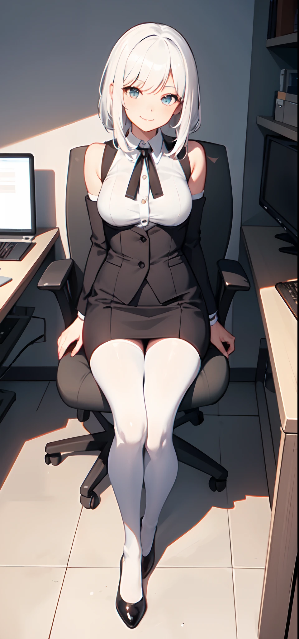 Anime girl sitting in a chair with her legs crossed - SeaArt AI