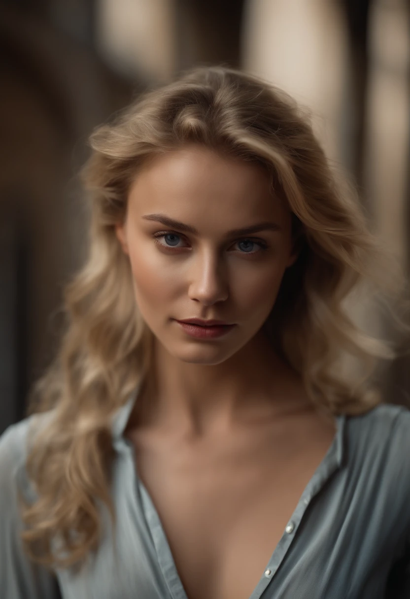 professionnel, (Photo 4K:1.1) par (Jeremy Lipking:0.3), (Dittmann Anna:0.3), (jiner:0.3), (mise au point nette:1.3), High detail, Porter (Chemise moulante:1.2), beautifull detailed face, Yeux noisette, longs cheveux blonds, (attractive young woman:1.3), (Seductive:1.1), (rougissant:1.1), Forme du corps du sablier, petits seins ronds, hanches larges, in the background city