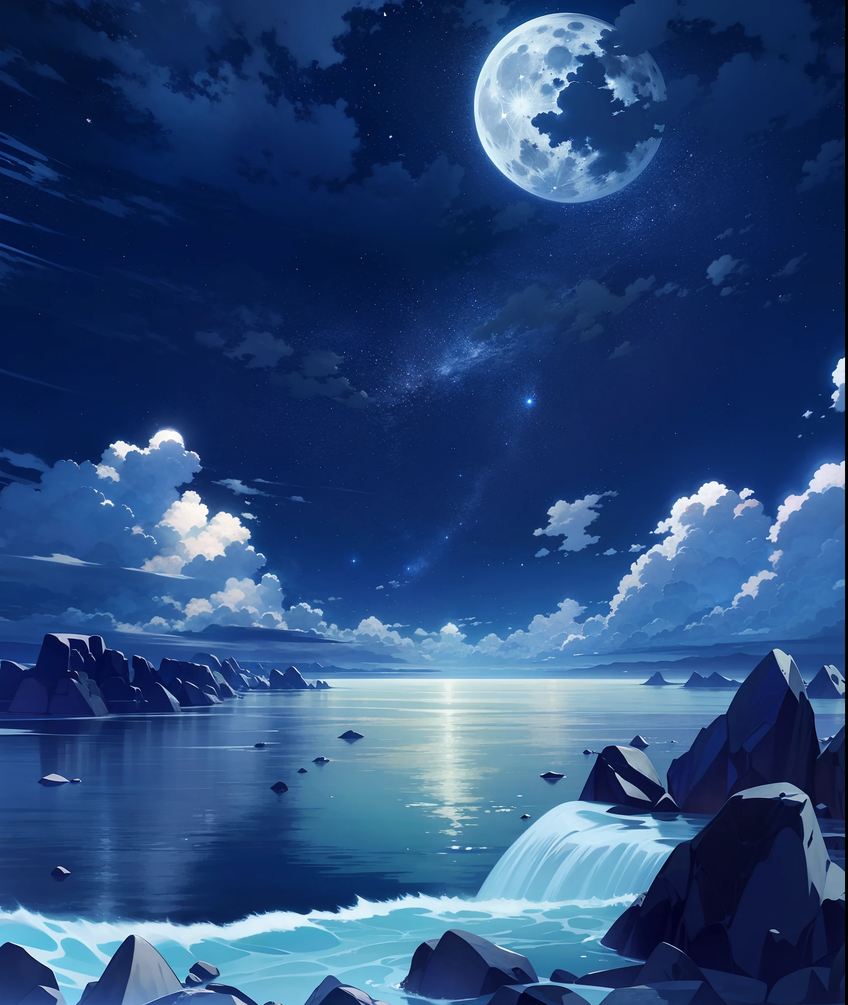 A view of a full moon over a body of water - SeaArt AI