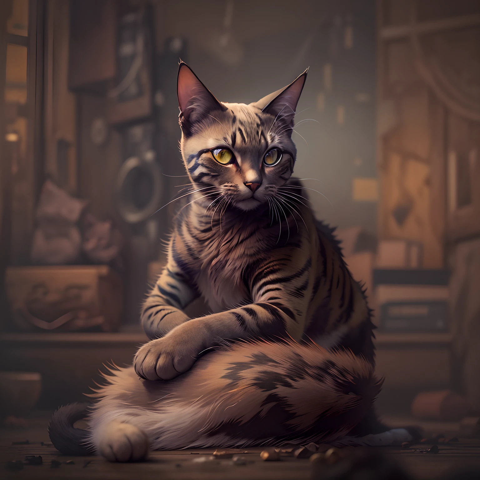 The Mysterious Cat, European Burmese breed Has a cat, The Mysterious Cat, Melancholic background, cyberpunk cat, Spectacled cat, The Wise Cat, Wisdom