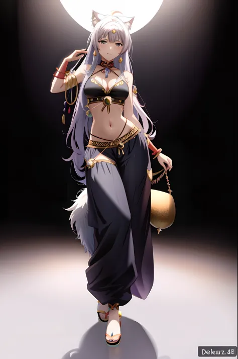 Anime girl in a belly top and pants with a cat's tail, cushart krenz arte chave feminina, aesthetic!!!!!! female genie, 3 d render arte do caractere 8 k, by senior character artist, deusa anime, Keqing de Genshin Impact, 3 d render arte oficial, 2. 5 d cgi...