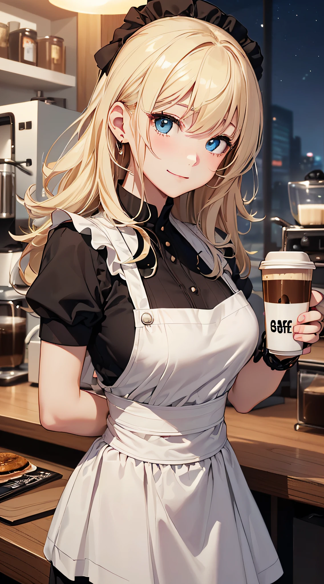 Anime girl in maid outfit holding a cup of coffee - SeaArt AI