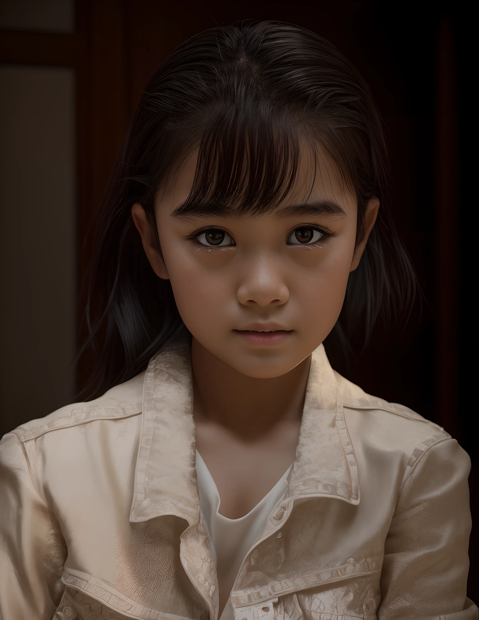 , best quality, Thai little girl, big round eyes, black hair, innocent back, curious back, unreal engine 5, small chest, perfect thighs,  ultra-detailed, depth of field, lens flare, 1 little girl 12 yo, bedroom, wearing mini skirt, detailed skin texture, detailed cloth texture, milk drops all over her body, she leaned forward, spreading her feet, she showing her down to camera , mix4, (8k, RAW photo, best quality, masterpiece:1. 2), (realistic, photo-realistic: