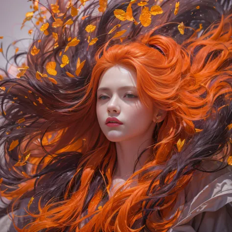 Blood Girl 32K（tmasterpiece，k hd，hyper HD，32K）Long flowing bright orange hair，blood pond，zydink， a color，Grumpy （Post-halo）， （Li...