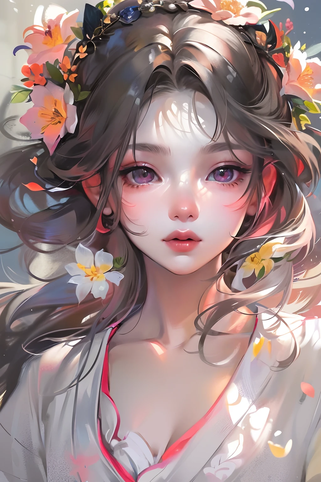 anime girl with a flower in her hair and a white dress, artwork in the style of guweiz, guweiz, beautiful anime portrait, detailed portrait of anime girl, kawaii realistic portrait, stunning anime face portrait, cute anime girl portrait, portrait of an anime girl, beautiful character painting, portrait anime girl, palace ， a girl in hanfu, beautiful anime style