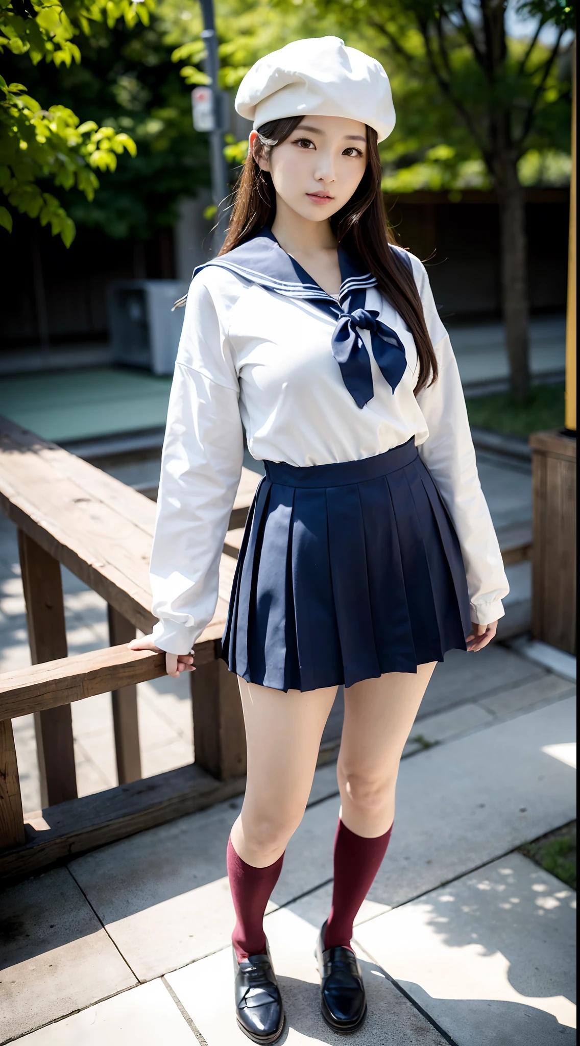 Arafed asian woman in a sailor outfit posing for a picture - SeaArt AI