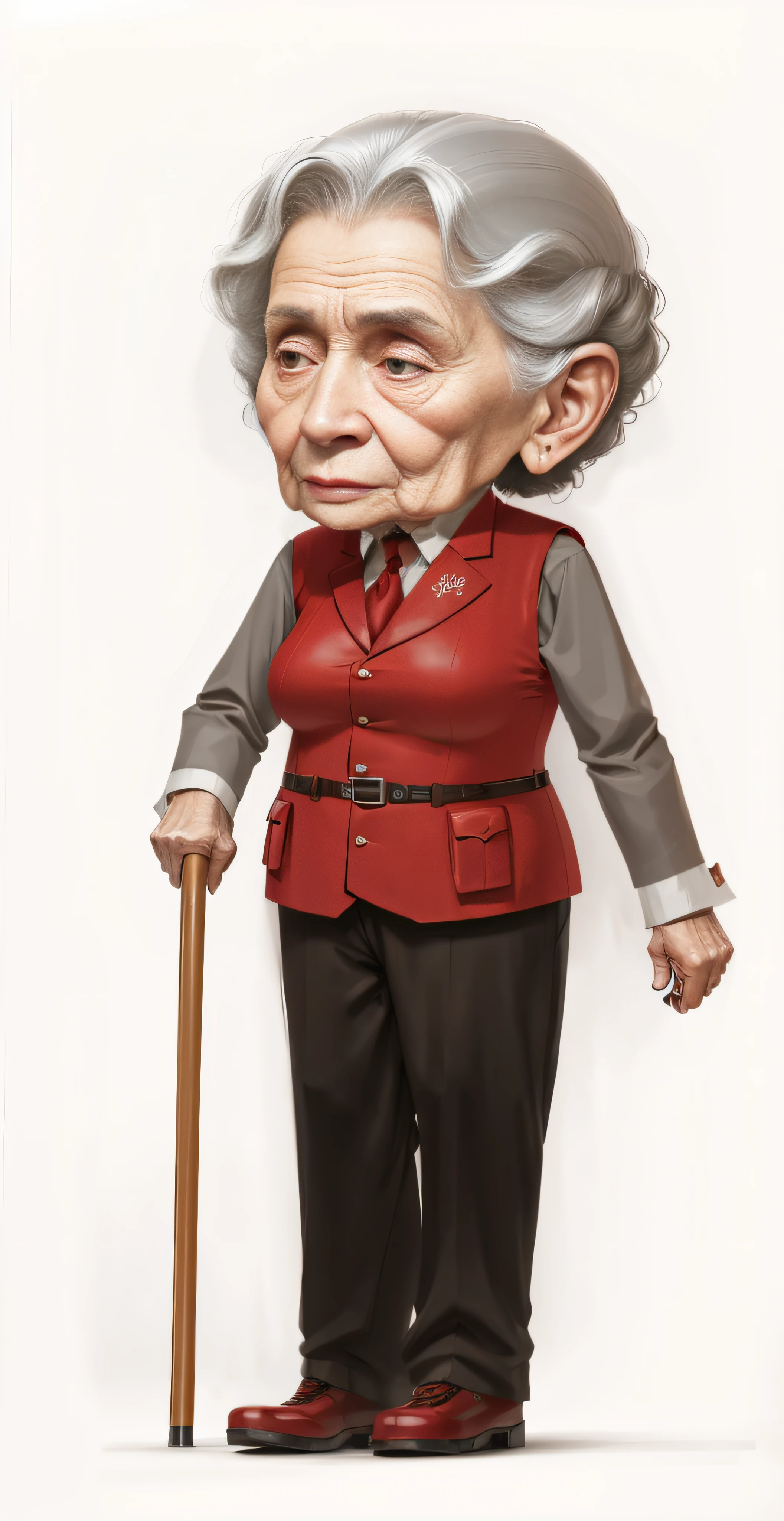 A cartoon of an old woman with a cane and a red vest - SeaArt AI