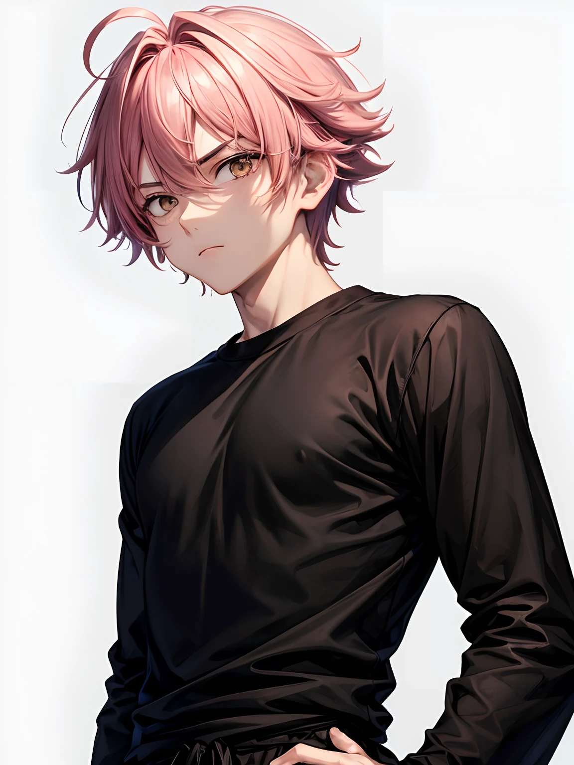 Anime guy with pink hair and black shirt posing for a picture - SeaArt AI