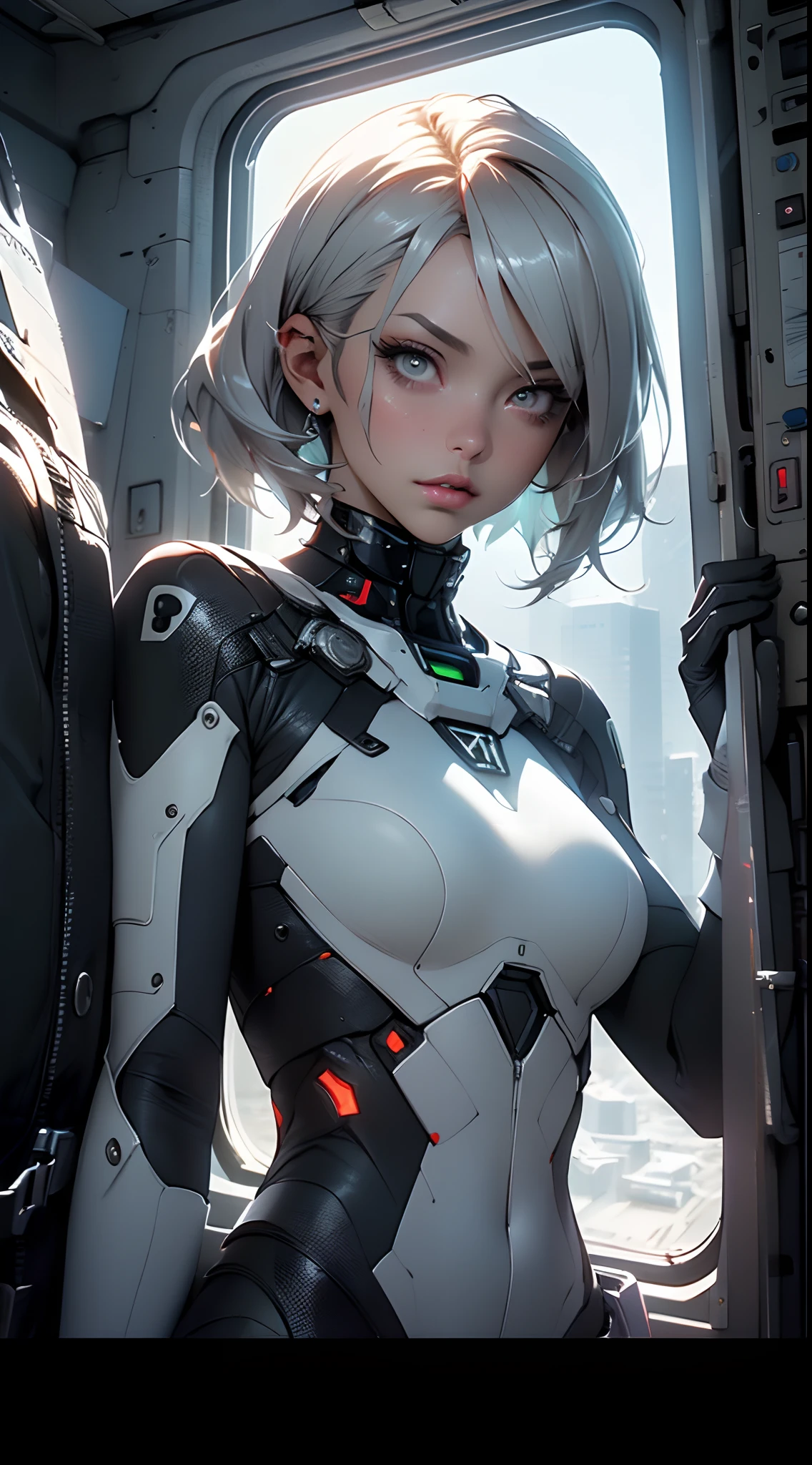 (Best Quality), ((Masterpiece), (Detail: 1.4), 3D, A Beautiful Cyberpunk Woman, HDR (High Dynamic Range), Yong White Woman, Clean Face, Sensual Pose, Shiny Skin, High Contrast, Short Colored Mohawk Hair, Ray Graphics by Clothing, On A Lunar Station, Ships Can Be Seen Through The Large Window, Satin Apparel, Ray Tracing, NVIDIA RTX, Super-Resolution, Unreal 5, Subsurface Scattering, PBR Textures,  Post-Processing, Anisotropic Filtering, Depth of Field, Maximum Sharpness and Sharpening, Multilayer Textures, Albedo and Enhancement Maps, Surface Shading, Accurate simulation of light-material interactions, perfect proportions, Octane Render, Two-color light, large aperture, low ISO, white balance, rule of thirds, 8K RAW,