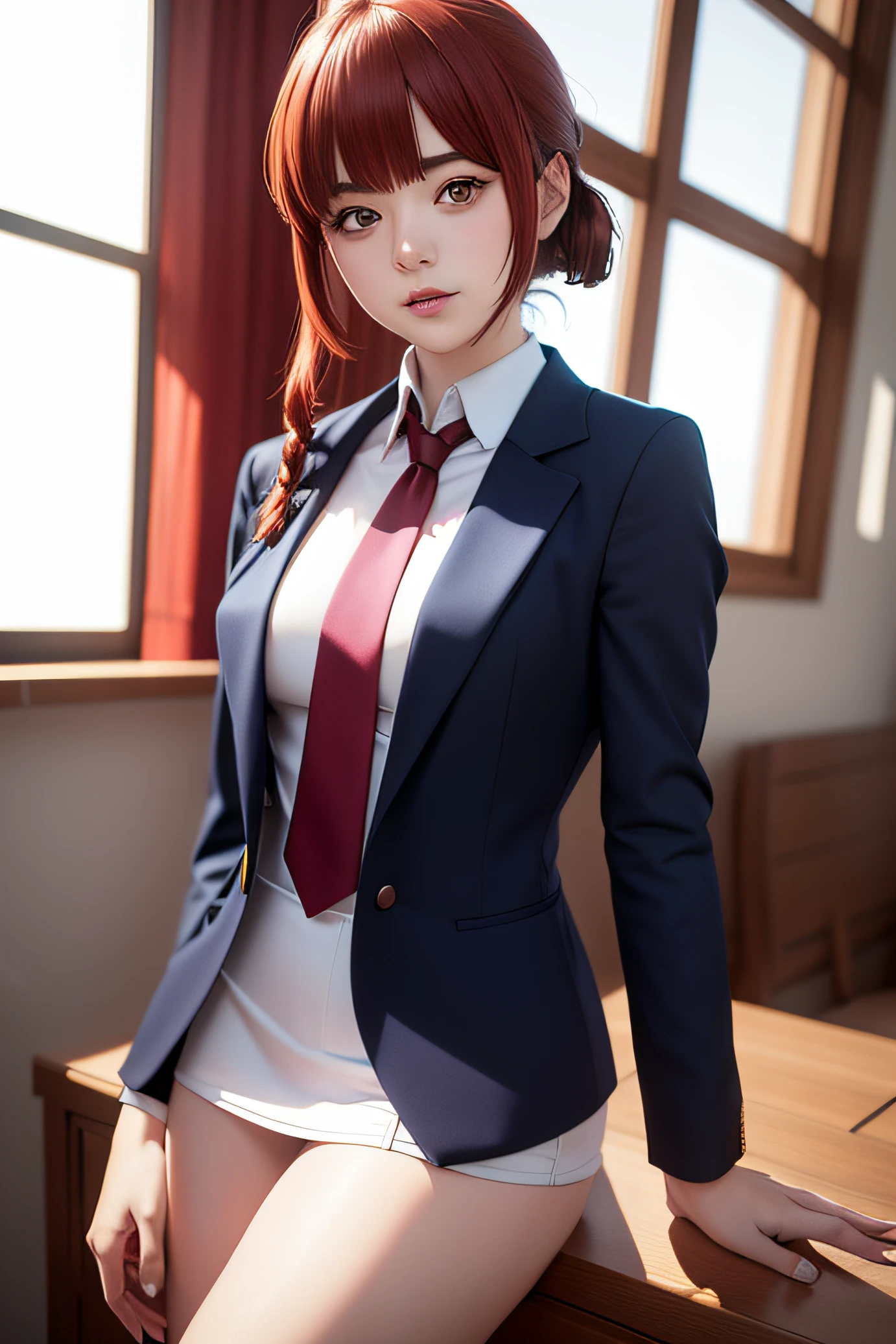 Anime - style image of a woman in a suit and tie posing for a picture -  SeaArt AI