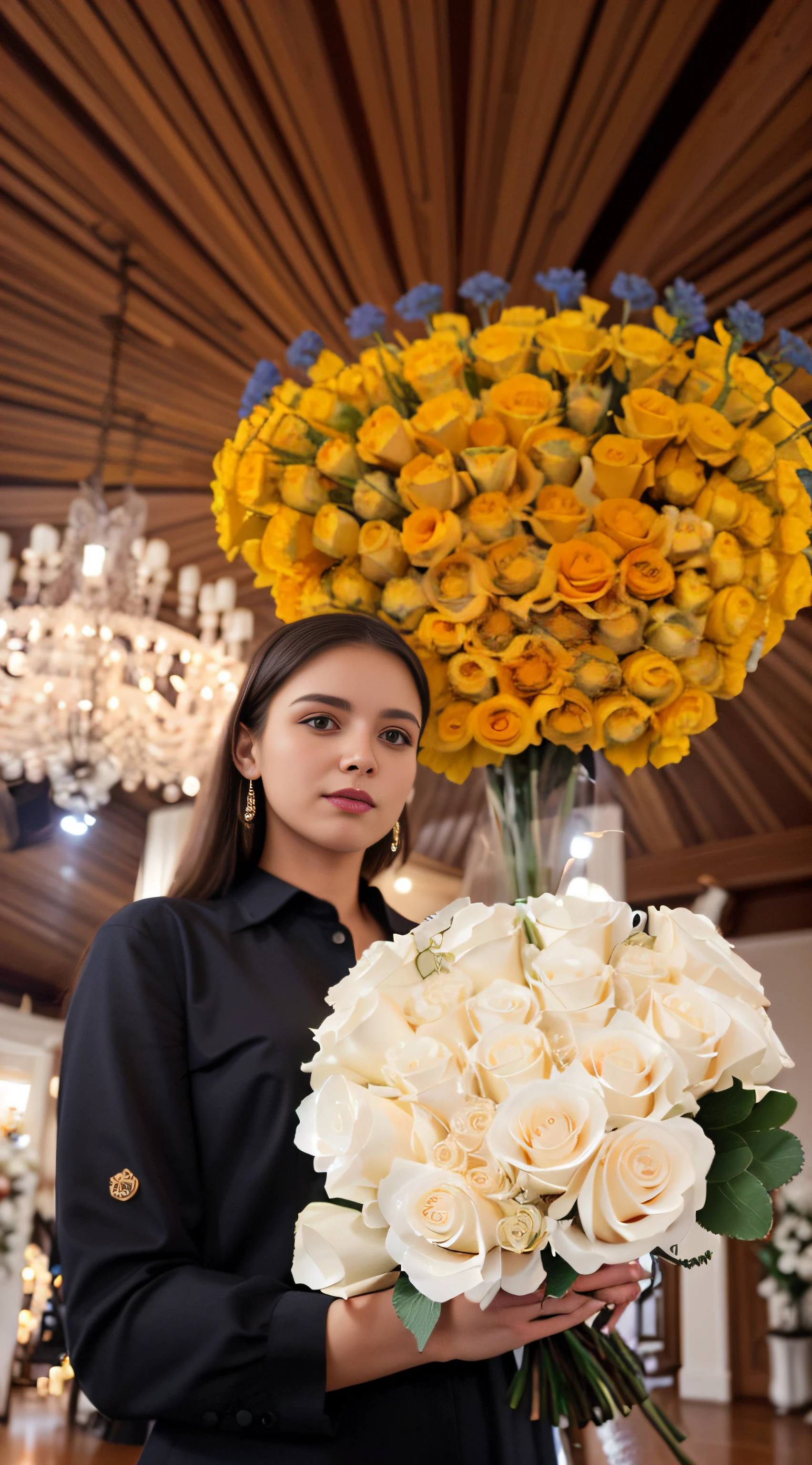 Arafed woman holding a bouquet of flowers in a room - SeaArt AI