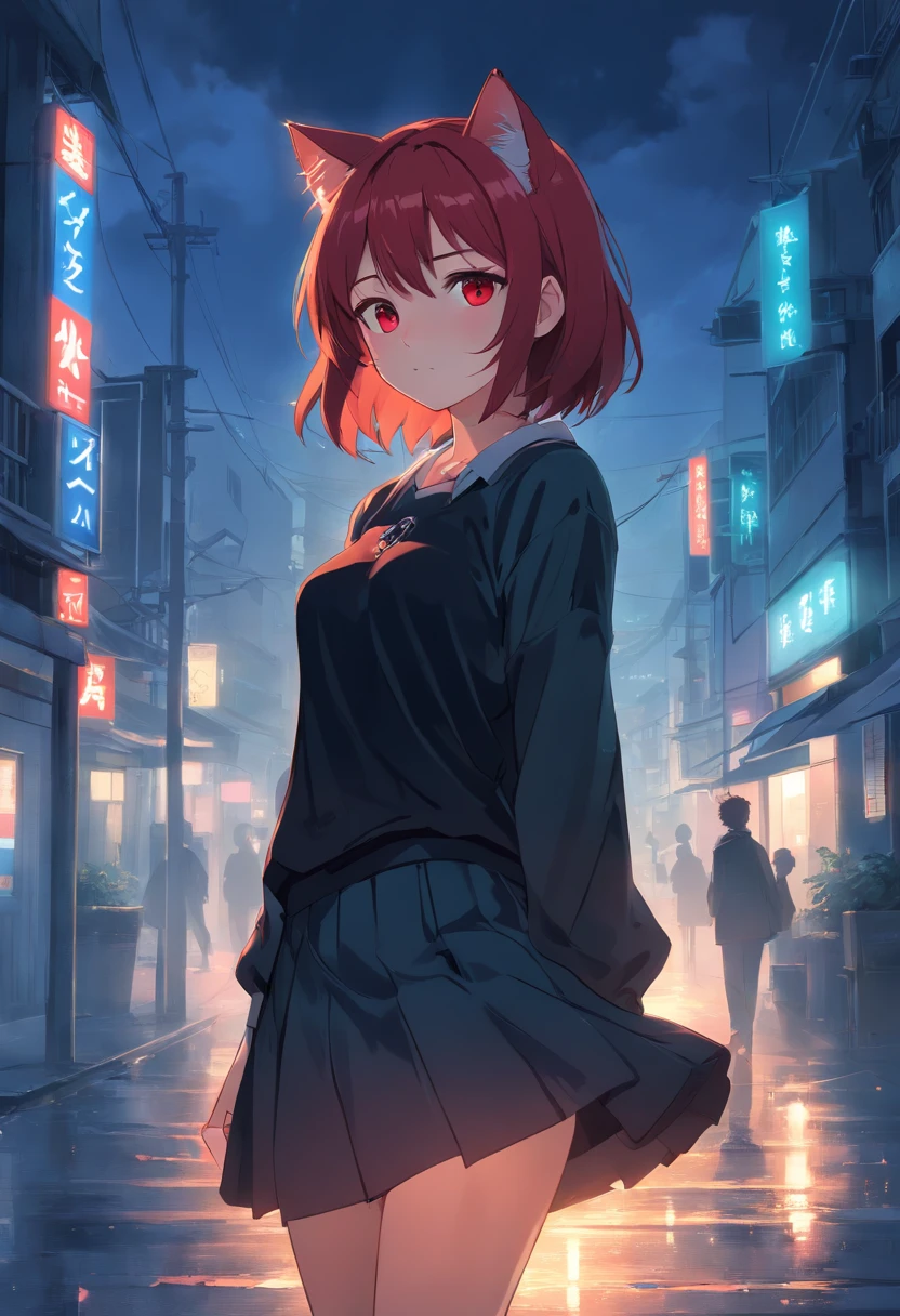 Anime girl in a short skirt standing in the rain - SeaArt AI