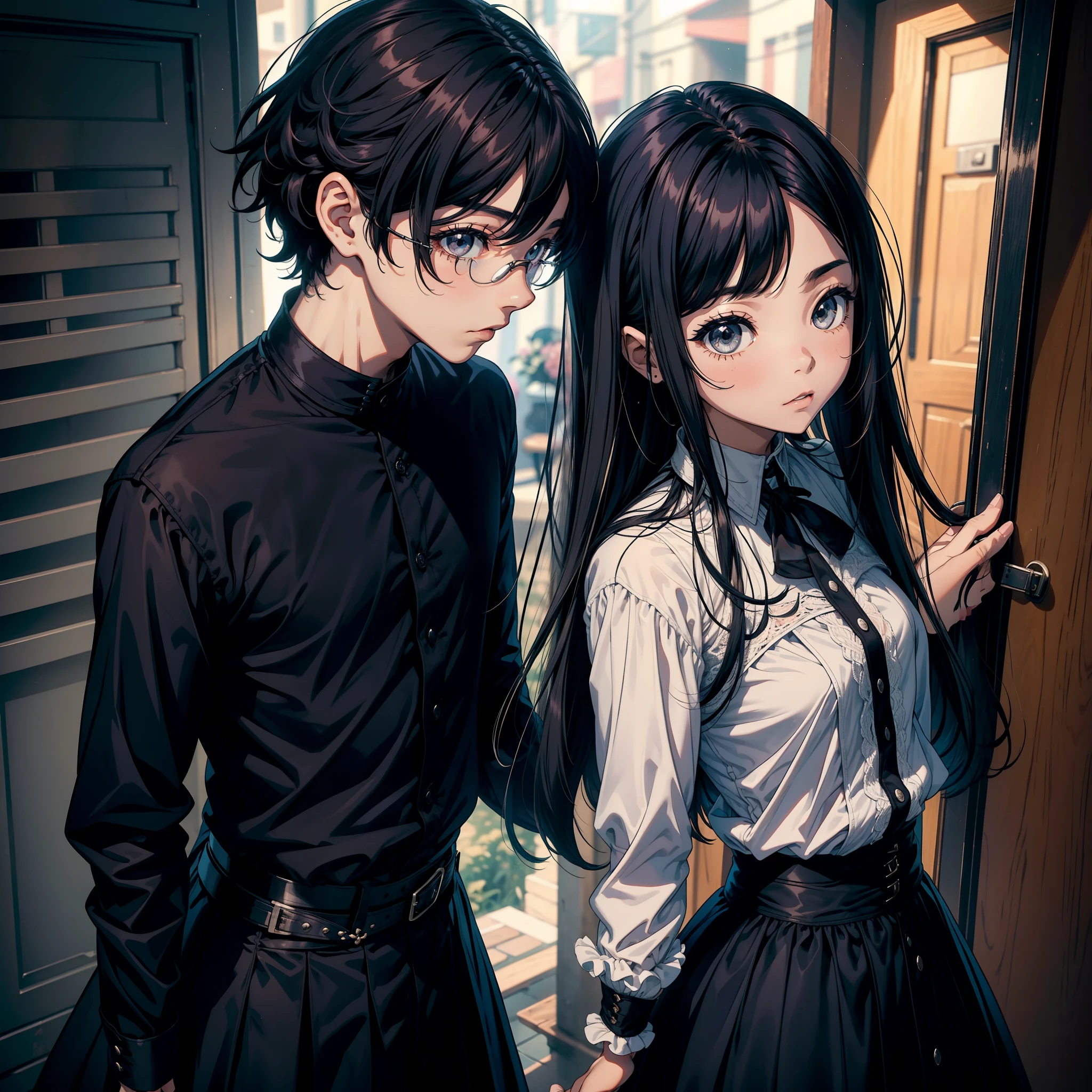 Anime couple in black and white posing for a picture - SeaArt AI