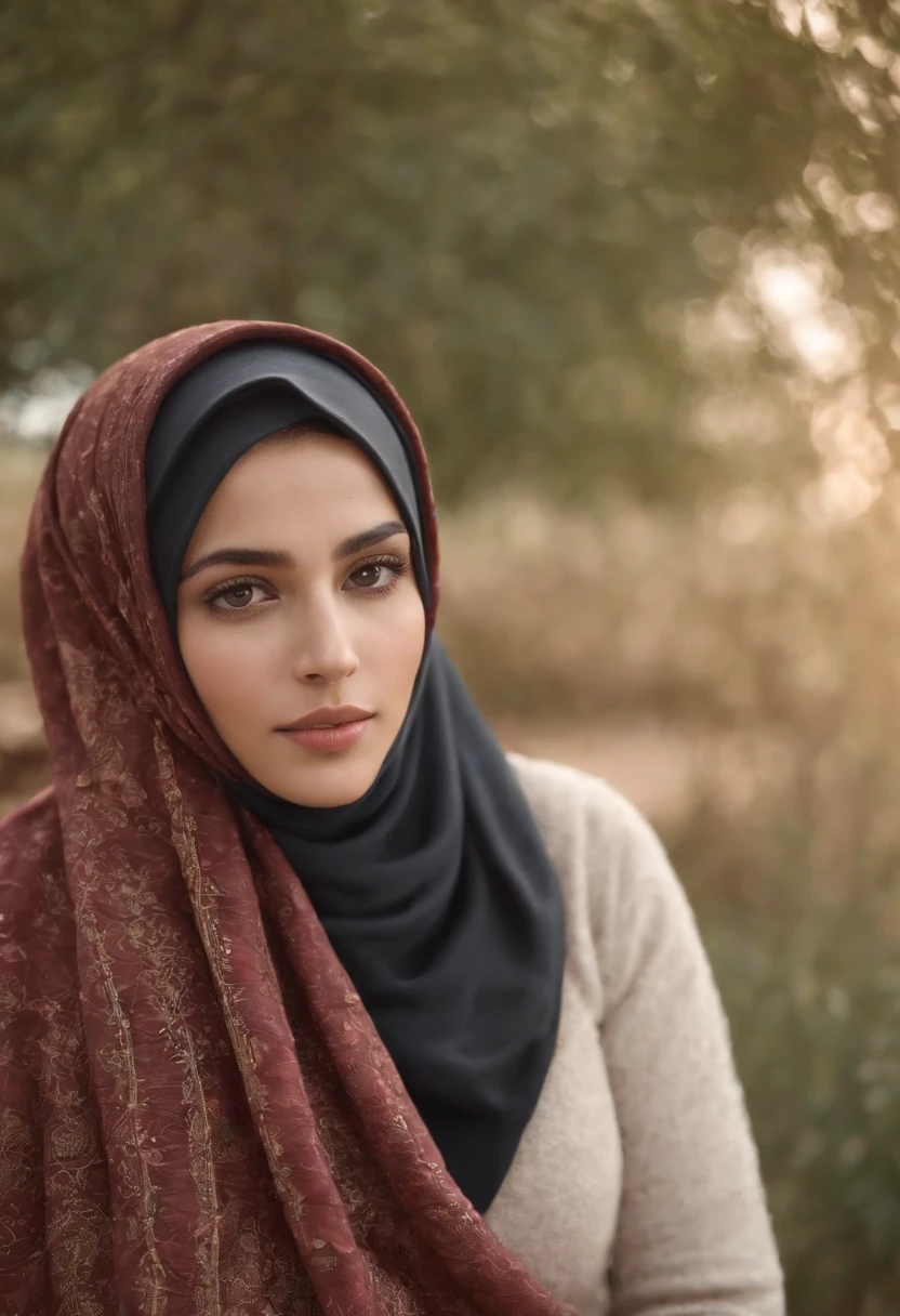 Une femme portant un hijab se tient devant un arbre - SeaArt AI