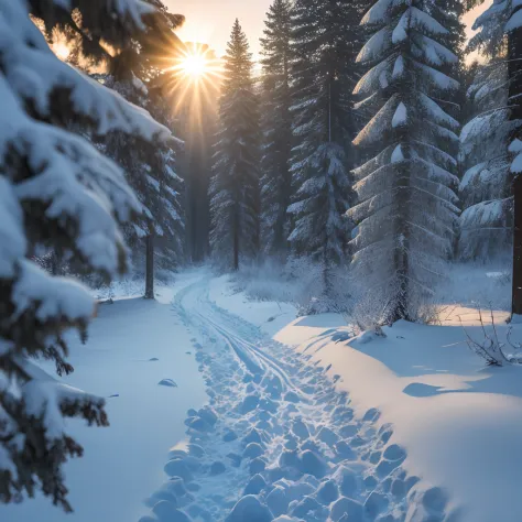 Winter snowy spruce forest