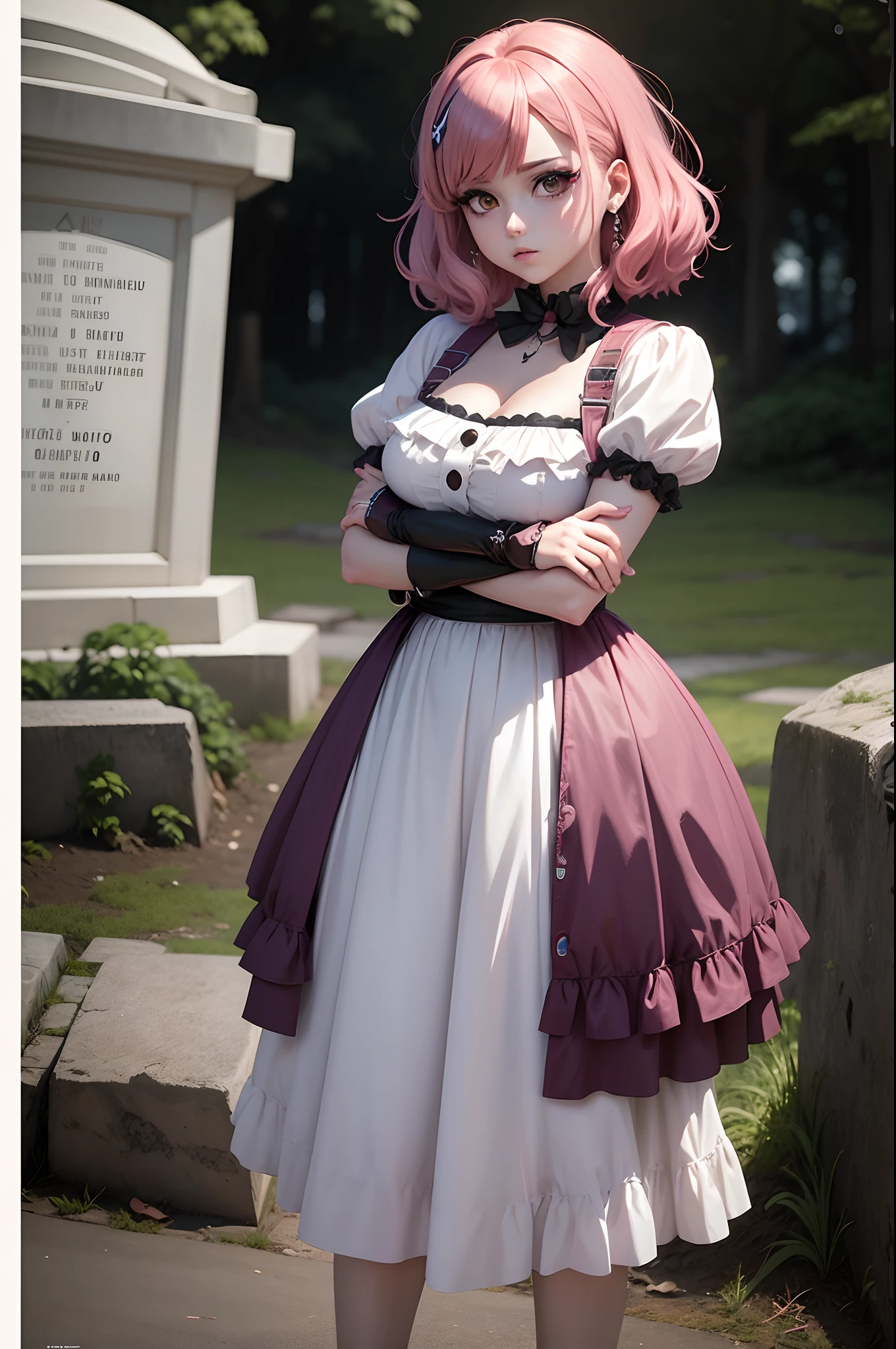 Arafed woman in a maid outfit standing in front of a grave - SeaArt AI