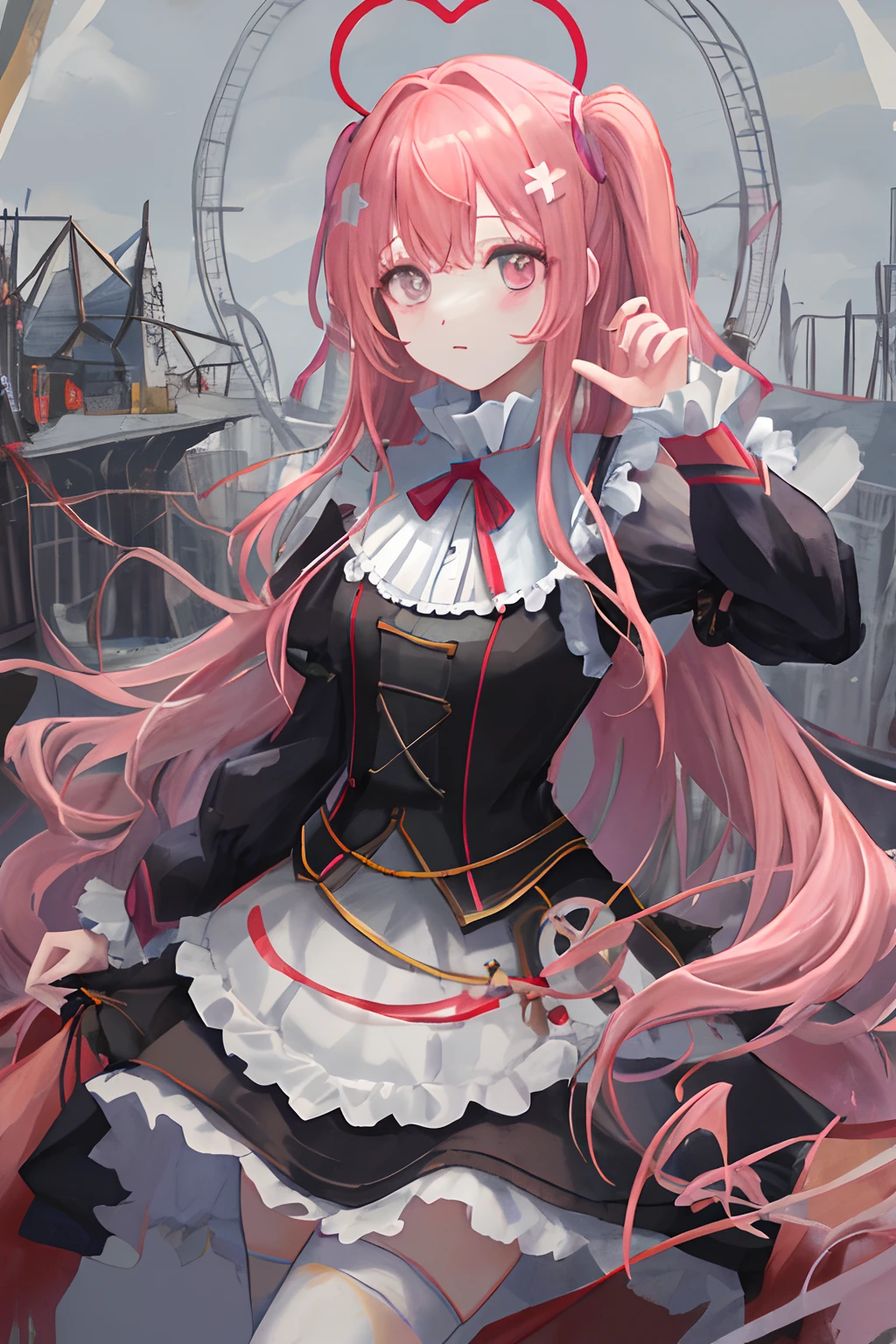 Anime girl with pink hair and a white collared dress - SeaArt AI