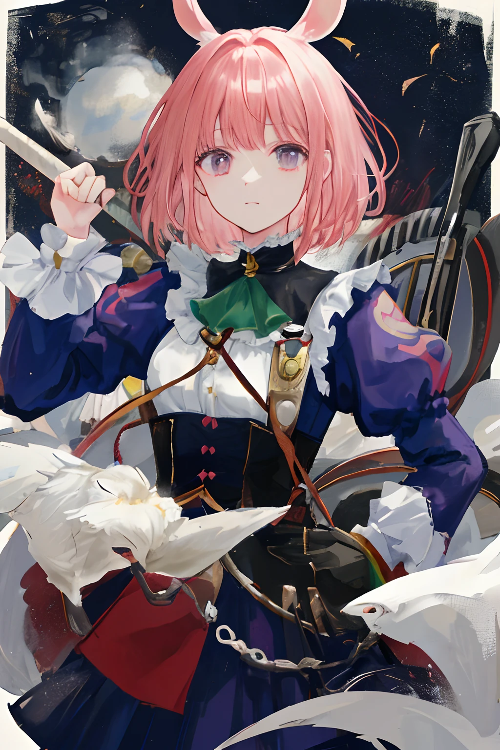 Anime girl with pink hair and rabbit ears holding a sword - SeaArt AI