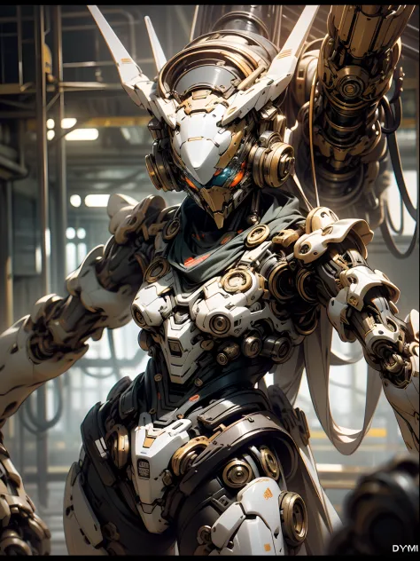 Mechanical steampunk-style mecha girl, made from mechanical parts, (mecha body), (mecha limbs), ((detailed face)),  ((looking at camera)), cowboy shot, cybernetics and servo motors, insane detail, ((dynamic pose)), cinematic lighting, steampunk background.