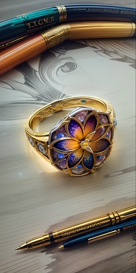 A complex magic ring made of diamonds)，flower, Colorful, solofocus, Ballpoint pen stroke, Gorgeous background，(Masterpiece), High quality, Masterpiece