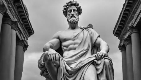 a full-length statue, forte,sem camisa, Marcus Aurelius muscular stoic ...