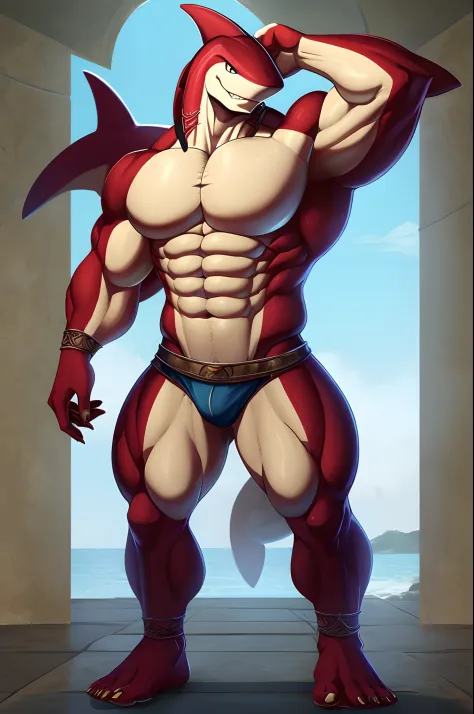 Sidonmasculine body, Muscular body, Imposing body, Imposing appearance, muscular arms, muscular legs, only body, trapezoid torso, sturdy body, muscular body, defined round and fleshy pecs, defined washboard ABS, defined arms, defined legs, anthro shark,