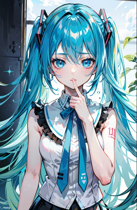 miku hatsune : 1.3, blue hair: 1.2, school uniform, daytime: 1.2,in the garden: 1.1, flowers, film lighting, surrealism, uhd, ac...