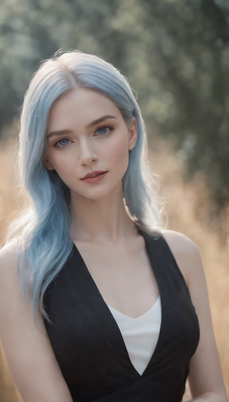 ((Masterpiece)), (Best quality), (Detailed), (1girll), (Internal data flow) Light blue gradient hair, light blue glowing eyes, Straight hair, Wearing a modern white shirt and black dress, Data particle override, Lock around the neck