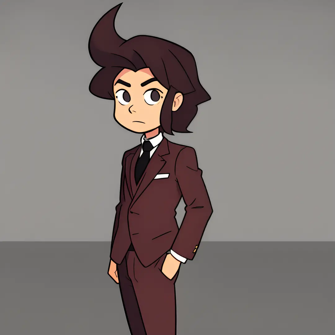 Por favor, Create an image of a 17-year-old wearing an elegant social outfit in burgundy color. He's wearing a brown tie to complement the look. His posture is confident and he is in a suitable environment, as an event room or office. Por favor, Pay attent...
