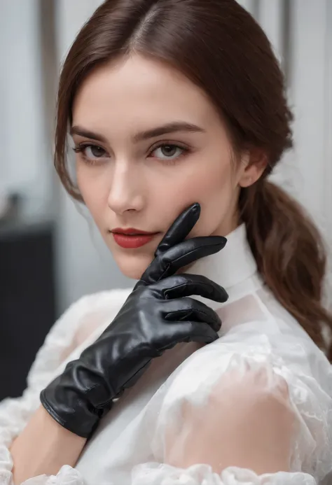 A Woman Wearing Black Leather Gloves In Both Hands, Mysterious Hands ...