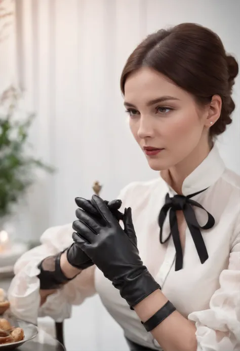 A Woman Wearing Black Leather Gloves In Both Hands, Mysterious Hands ...