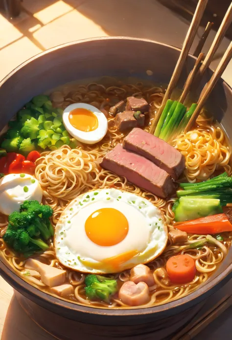 A bowl of beef noodles，Fresh vegetables，The poached egg aroma is overflowing，The brown shells are delicious，It was delicious，Pepper has a strong flavor，The yellow bamboo shoots are crispy and delicious，The fungus has a delicate taste，The final taste of tof...